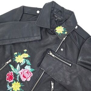 Romeo & Juliet Couture Moto Jacket Women M Floral Embroidered Faux Leather Biker